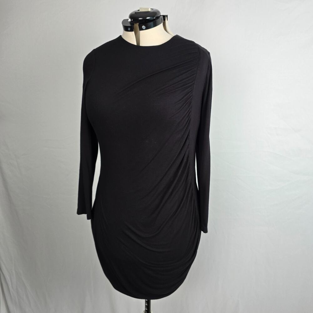 H&M Long Sleeve Bodycon Dress Women's XL Black Stretch Gathered